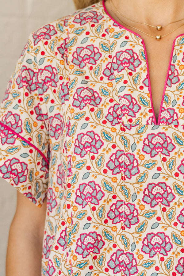 Dreaming In Detail Pink Medallion Blouse