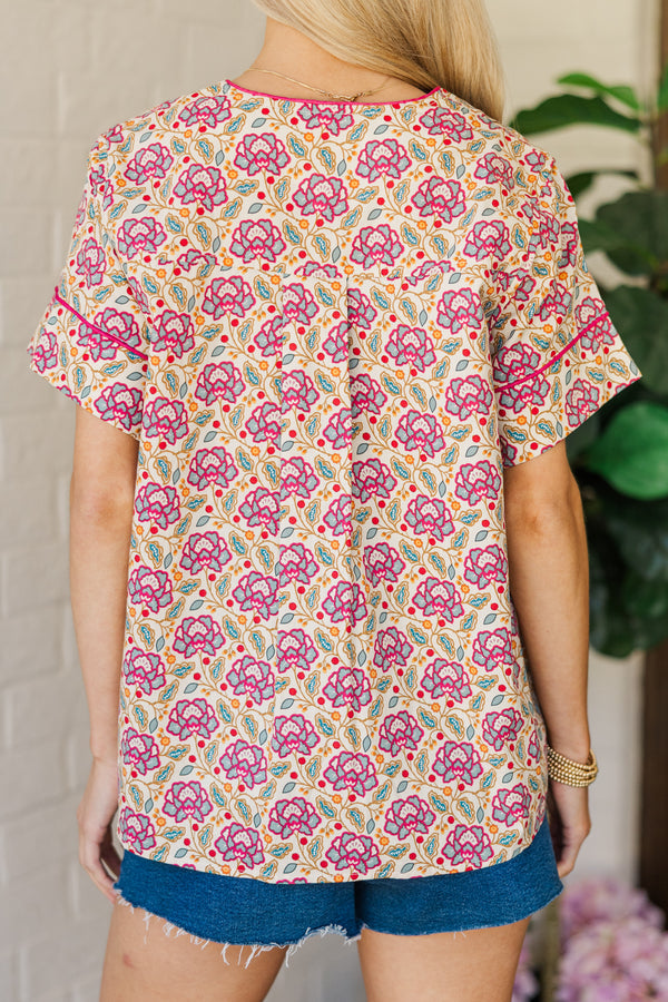 Dreaming In Detail Pink Medallion Blouse