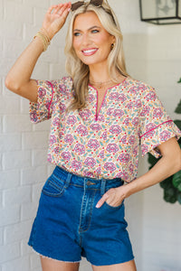 Dreaming In Detail Pink Medallion Blouse
