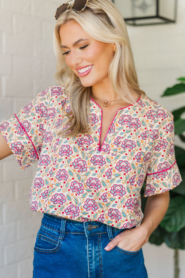 Dreaming In Detail Pink Medallion Blouse
