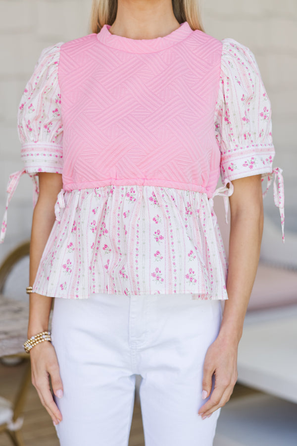 On Your Way Pink Floral Striped Blouse