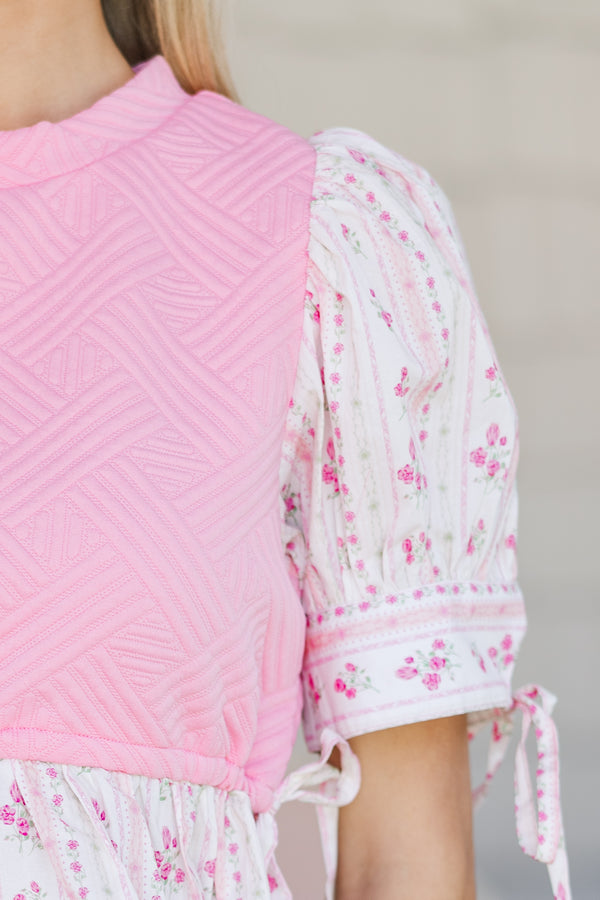 On Your Way Pink Floral Striped Blouse