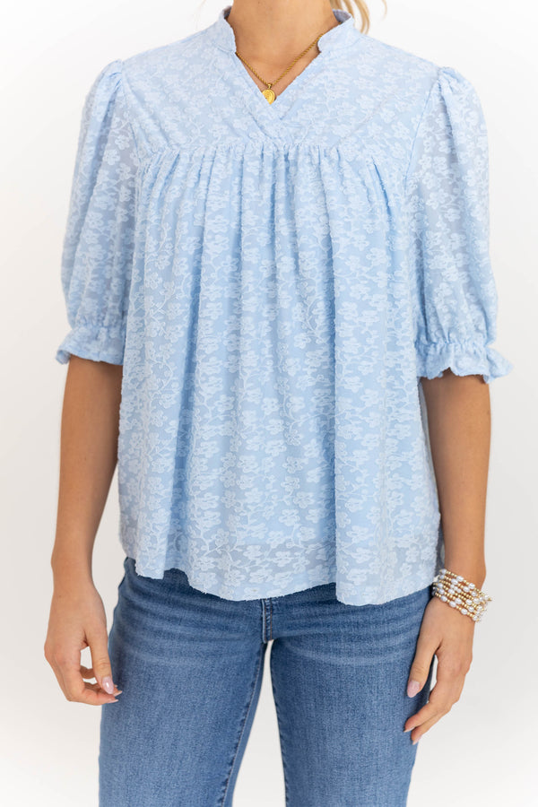 Can't Give You Up Light Blue Texture Blouse