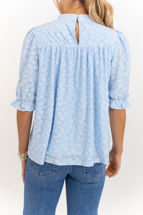 Can't Give You Up Light Blue Texture Blouse