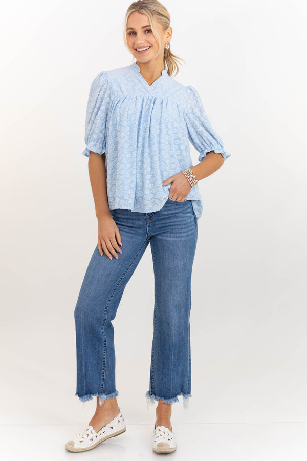 Can't Give You Up Light Blue Texture Blouse