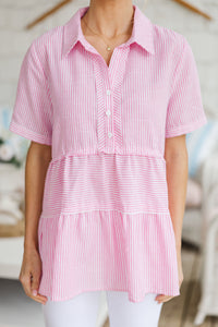 All You Need To Hear Pink Striped Babydoll Top
