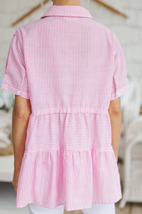 All You Need To Hear Pink Striped Babydoll Top