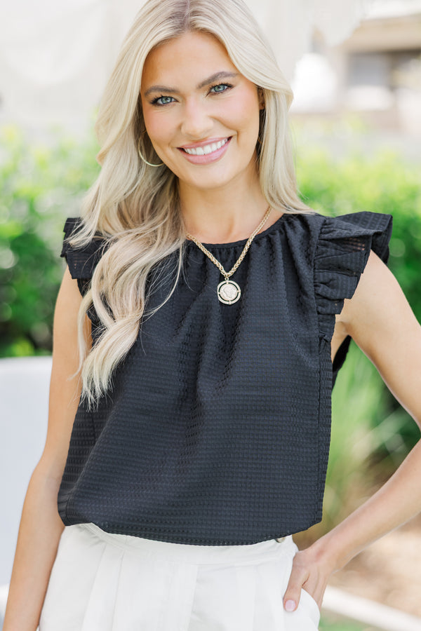 Getting Closer To You Black Ruffled Blouse