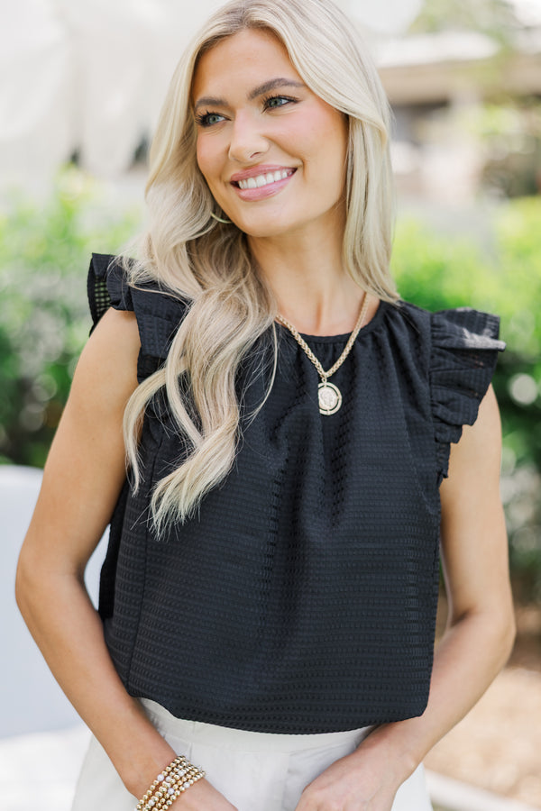 Getting Closer To You Black Ruffled Blouse