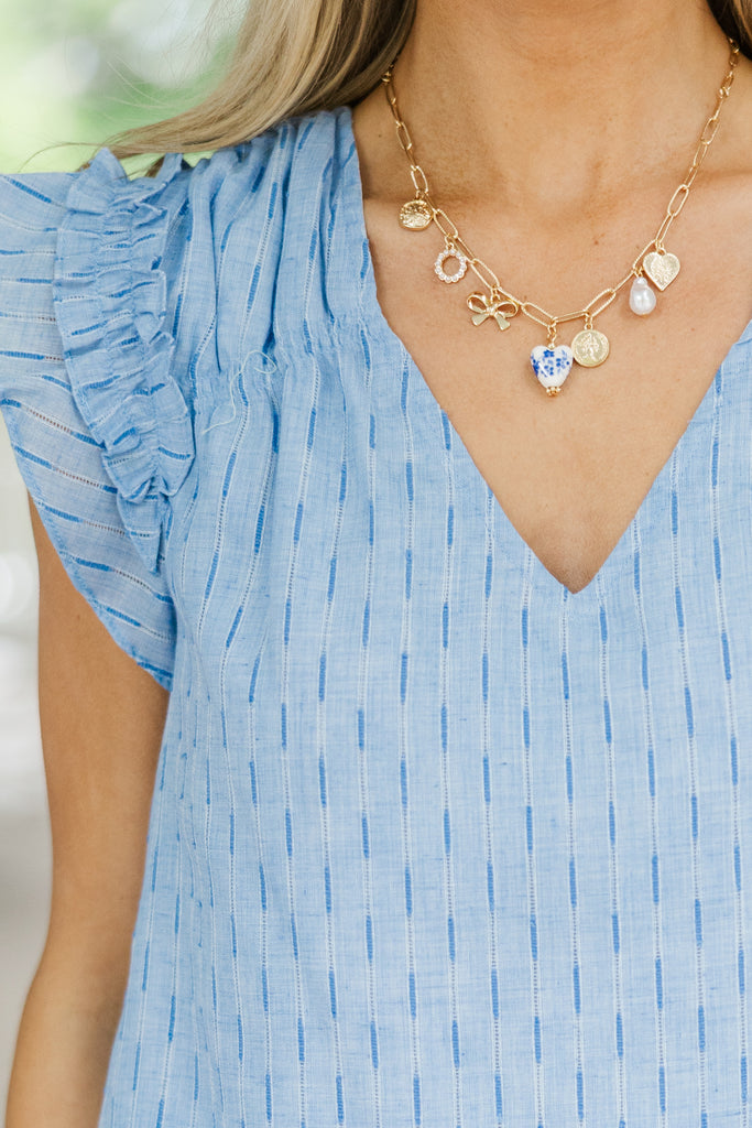 Blue Ruffle Set Stay A While Chambray Blue Ruffled Set – Shop the Mint