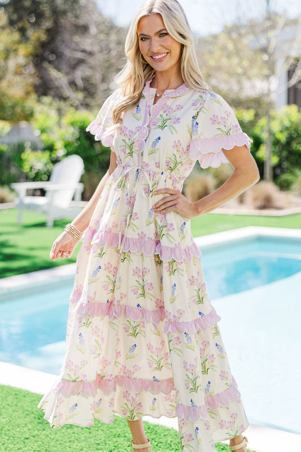 Hear You Out Cream Floral Midi Dress