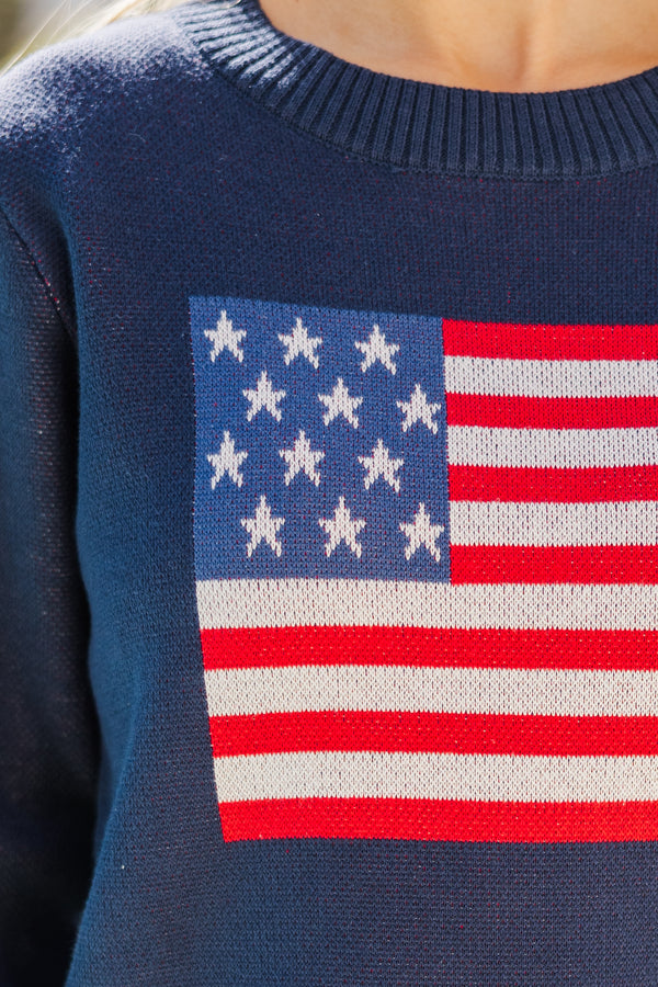 On Your Side Navy Flag Sweater