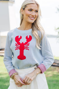 On Your Side Light Blue Lobster Sweater