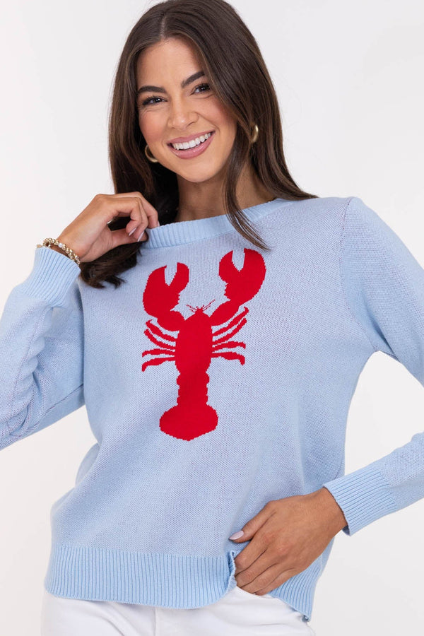 On Your Side Light Blue Lobster Sweater