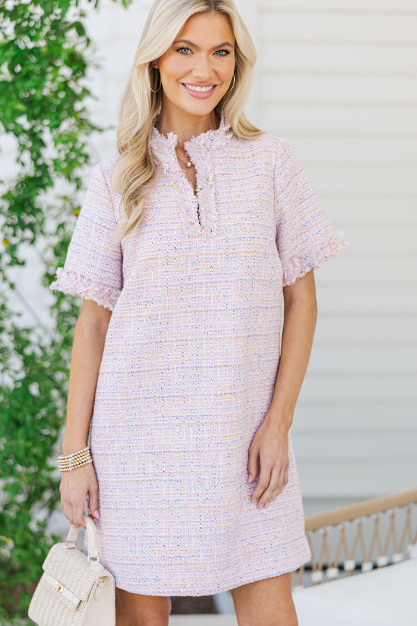 The Reaction Pink Tweed Fringe Dress