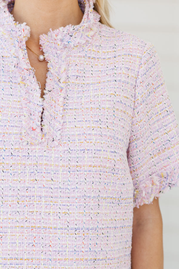 The Reaction Pink Tweed Fringe Dress