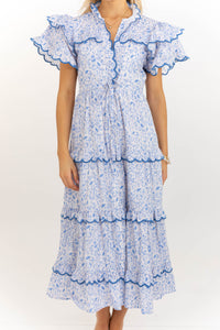In The Air Light Blue Toile Midi Dress