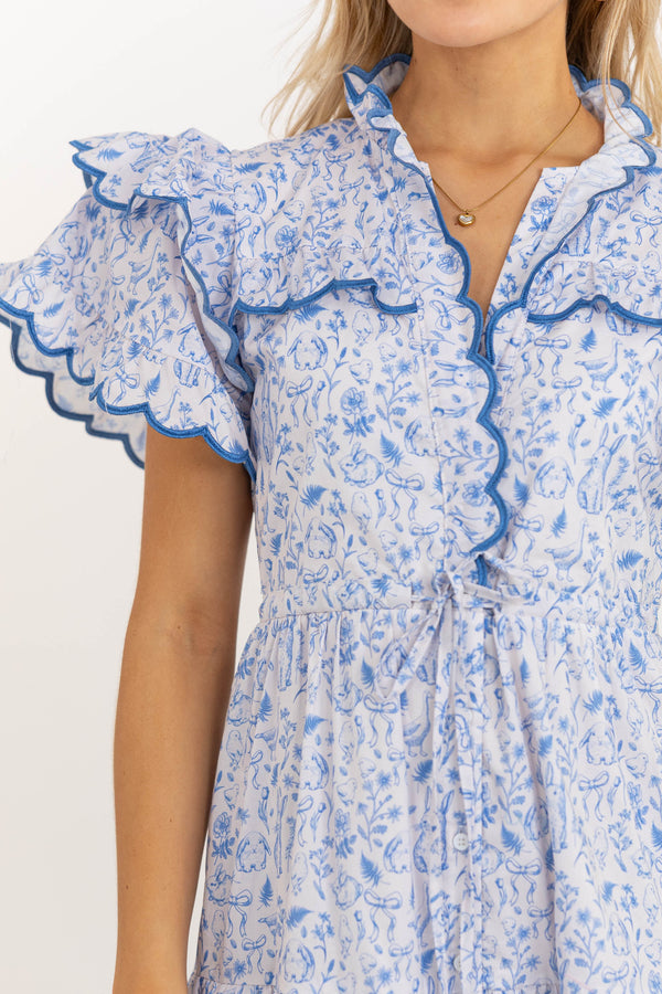 In The Air Light Blue Toile Midi Dress