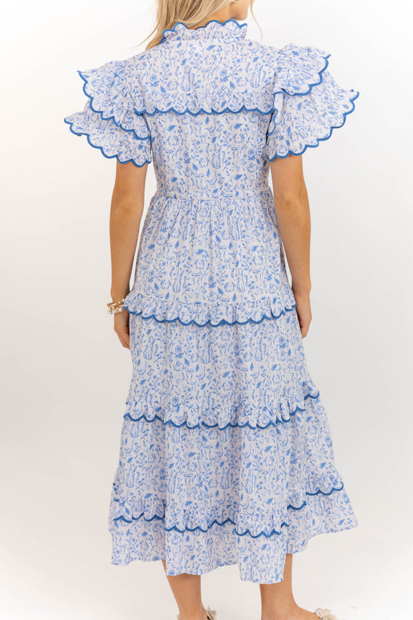In The Air Light Blue Toile Midi Dress
