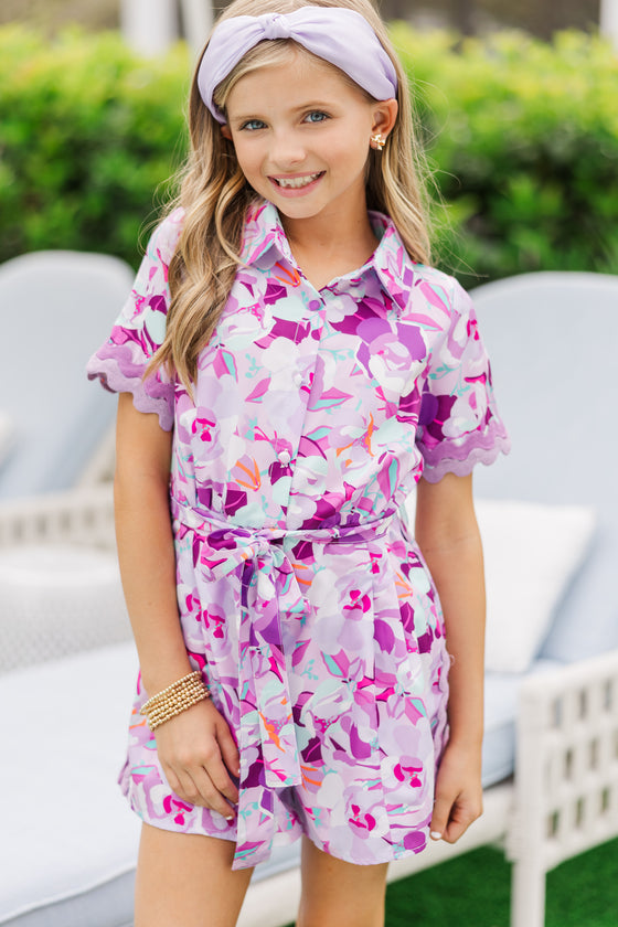 Girls Lily A/S Romper-Purple Stripe by Millie Jay main image 1