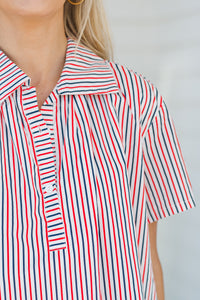 Face It Red Striped Collared Shirt