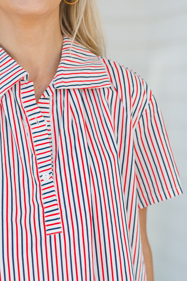 Face It Red Striped Collared Shirt