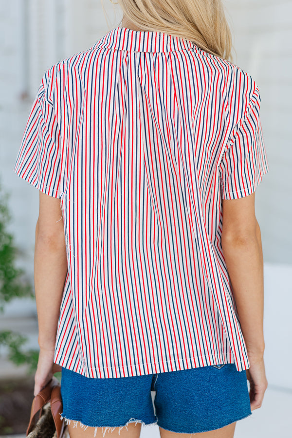 Face It Red Striped Collared Shirt