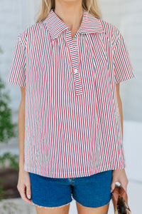 Face It Red Striped Collared Shirt
