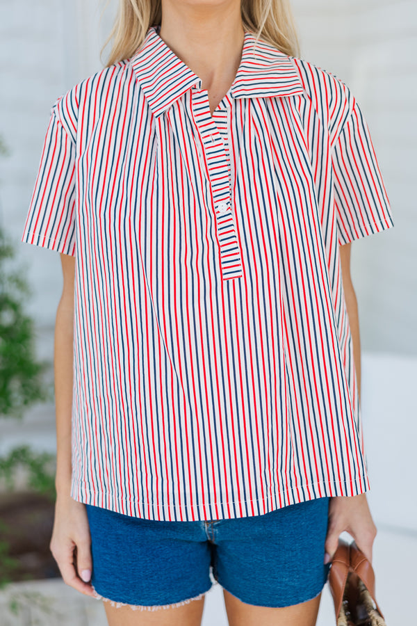 Face It Red Striped Collared Shirt