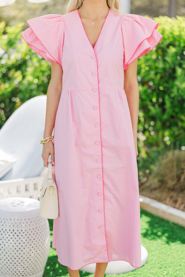 Back When Pink Scalloped Midi Dress