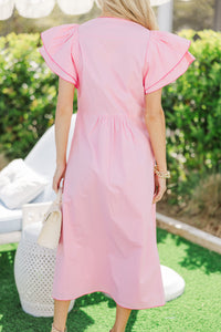 Back When Pink Scalloped Midi Dress
