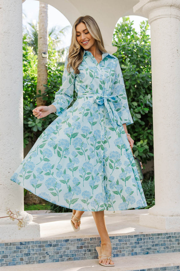 light floral midi dress Darling Favorite Light Blue Floral Sleeveless Pleated Midi Dress