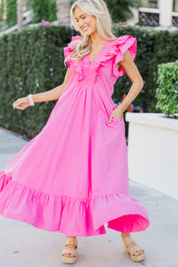 The Creative Pink Ruffled Midi Dress