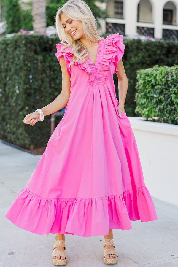 The Creative Pink Ruffled Midi Dress, Medium - The Mint Julep Boutique The Creative Pink Ruffled Midi Dress, Medium - The Mint Julep Boutique