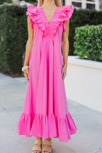 The Creative Pink Ruffled Midi Dress