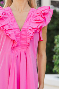 The Creative Pink Ruffled Midi Dress
