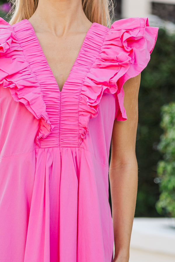 The Creative Pink Ruffled Midi Dress