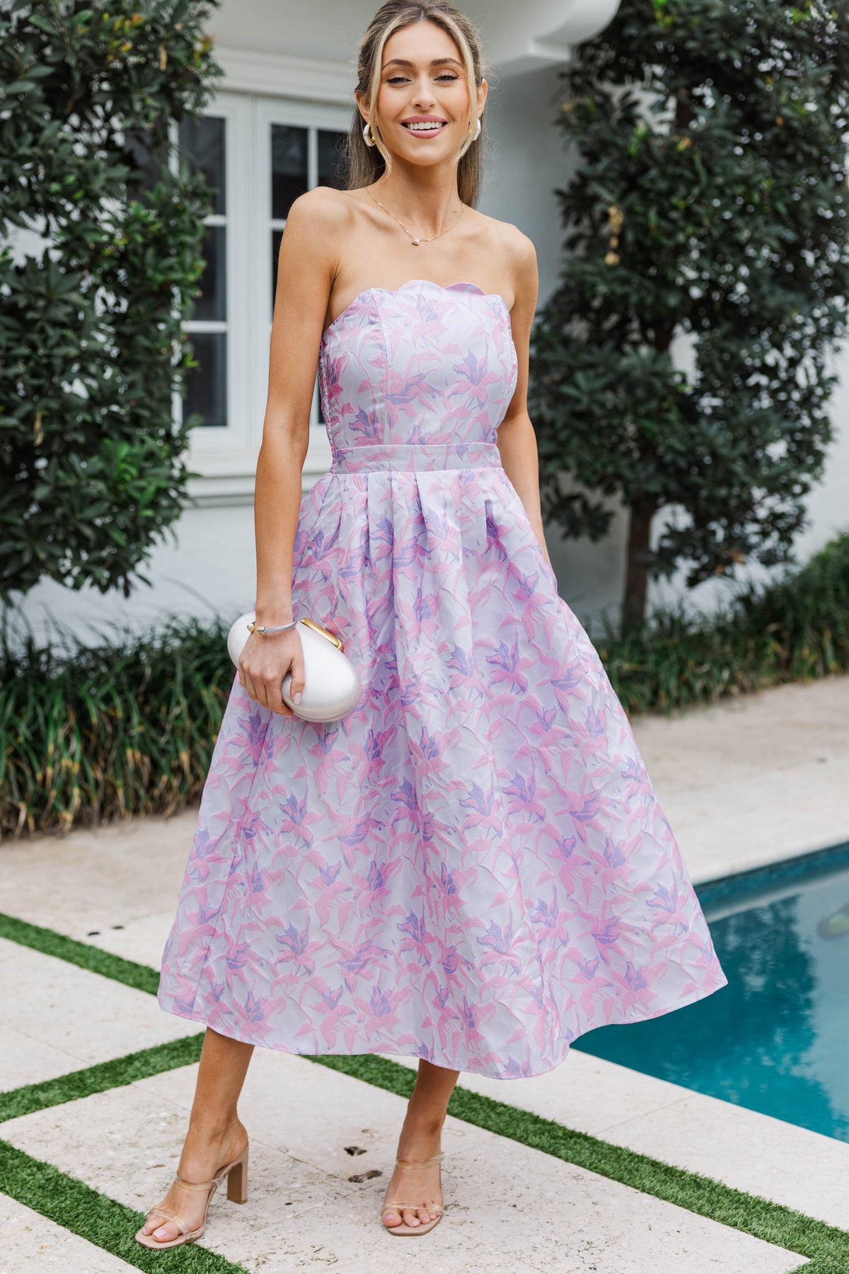 It Was All A Dream Lavender Floral Brocade Strapless Midi Dress – Shop the  Mint