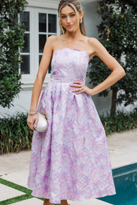 It Was All A Dream Lavender Floral Brocade Strapless Midi Dress