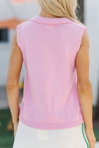 Prepped And Ready Pink Knit Sweater Vest