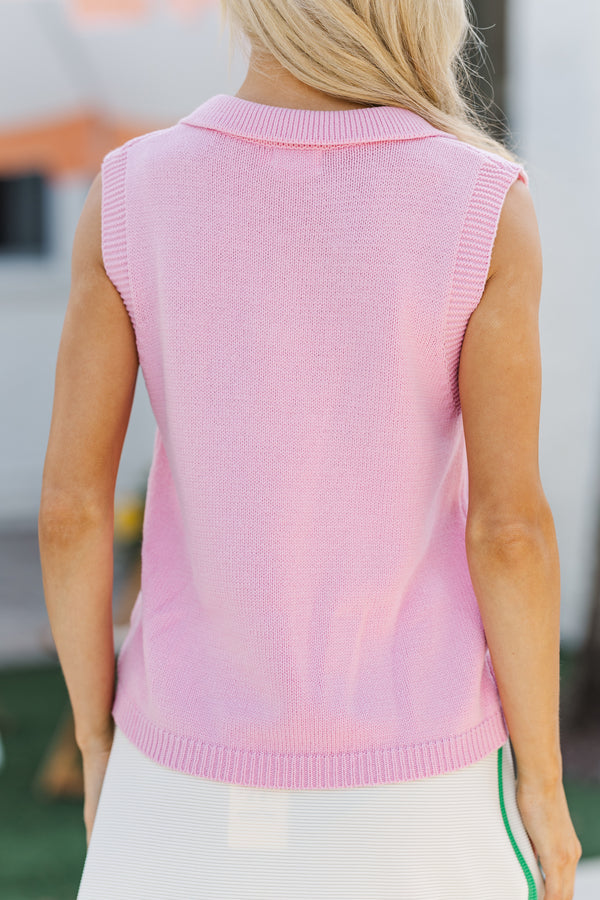 Prepped And Ready Pink Knit Sweater Vest