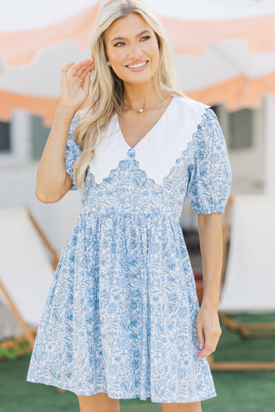 toile blue dress Porcelain Garden Blue Toile Mini Dress