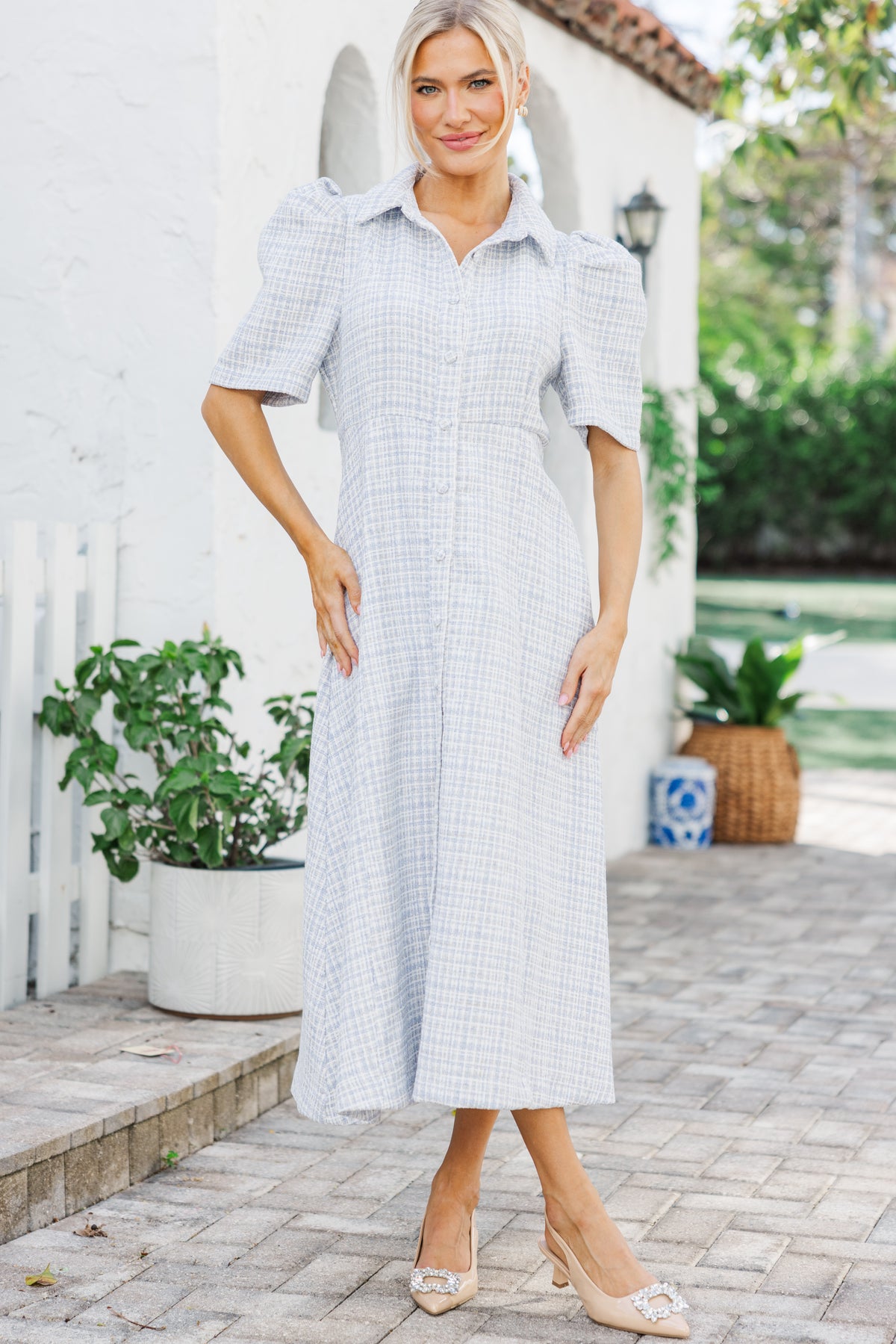 tweed midi dress Amanda Uprichard Fae in Pink Style it with pointed Dorrit Purple Tweed Midi Dress