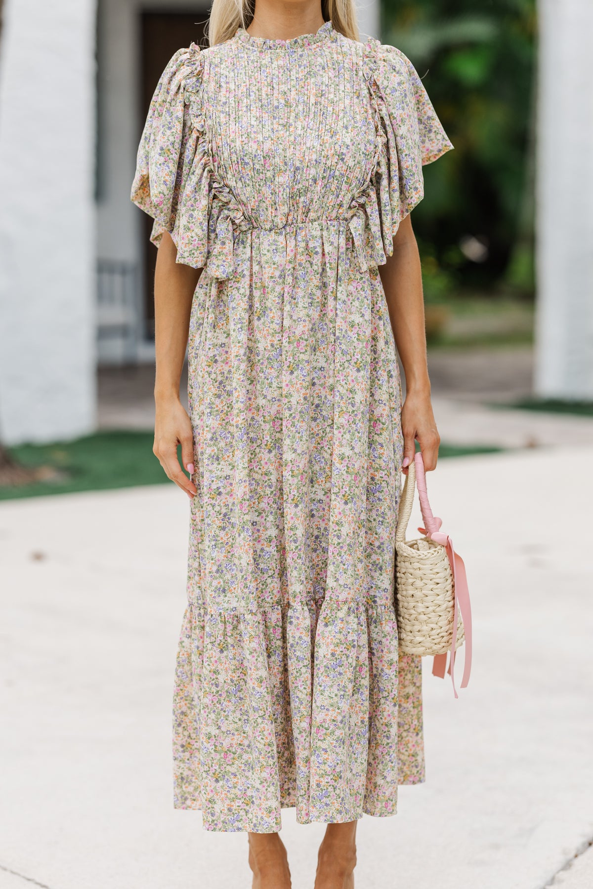 All The Good Sage Green Ruffled Midi Dress  Shop the Mint