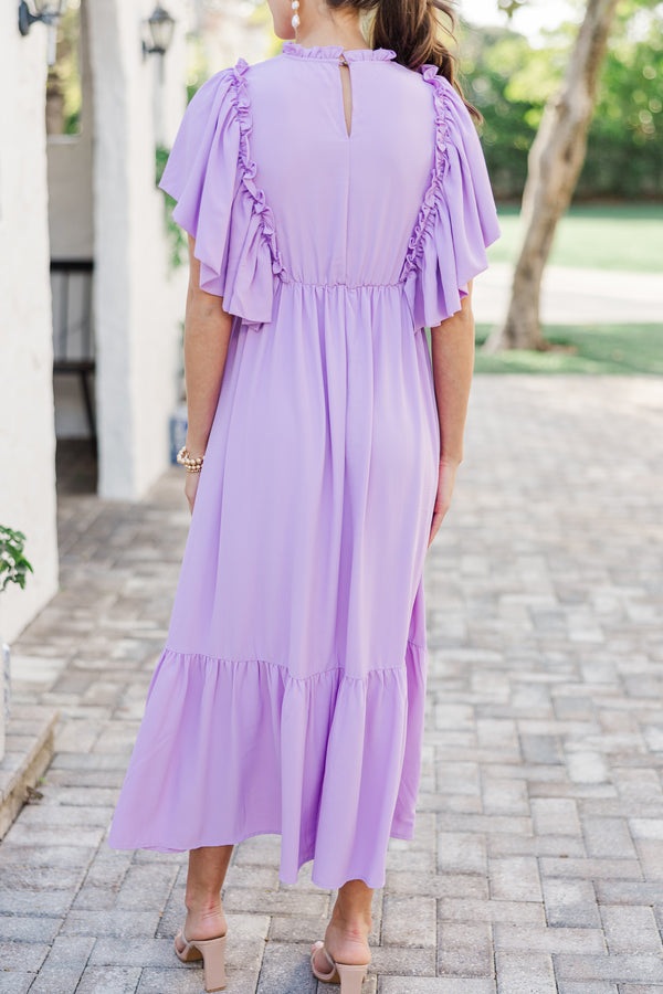 All The Good Lavender Ruffled Midi Dress