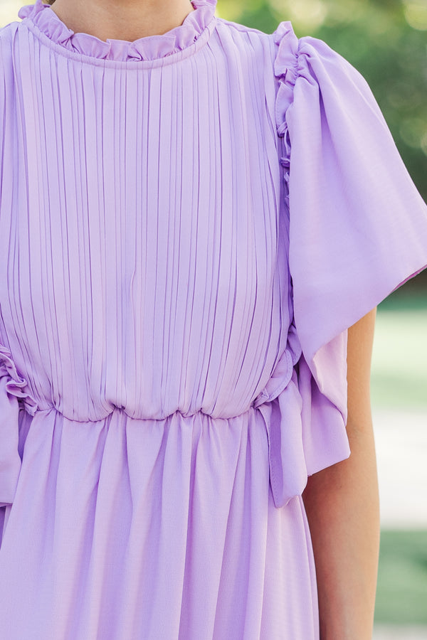 All The Good Lavender Ruffled Midi Dress