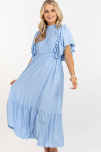 All The Good Light Blue Ruffled Midi Dress