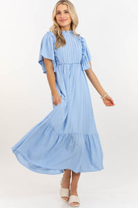 All The Good Light Blue Ruffled Midi Dress