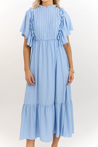 All The Good Light Blue Ruffled Midi Dress