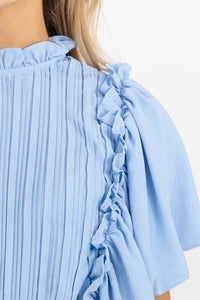 All The Good Light Blue Ruffled Midi Dress